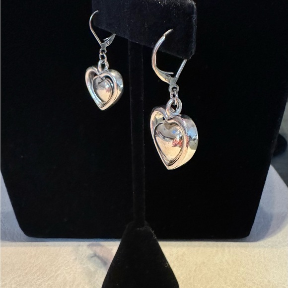 Sterling Silver Puffy Heart Earrings - Picture 4 of 4
